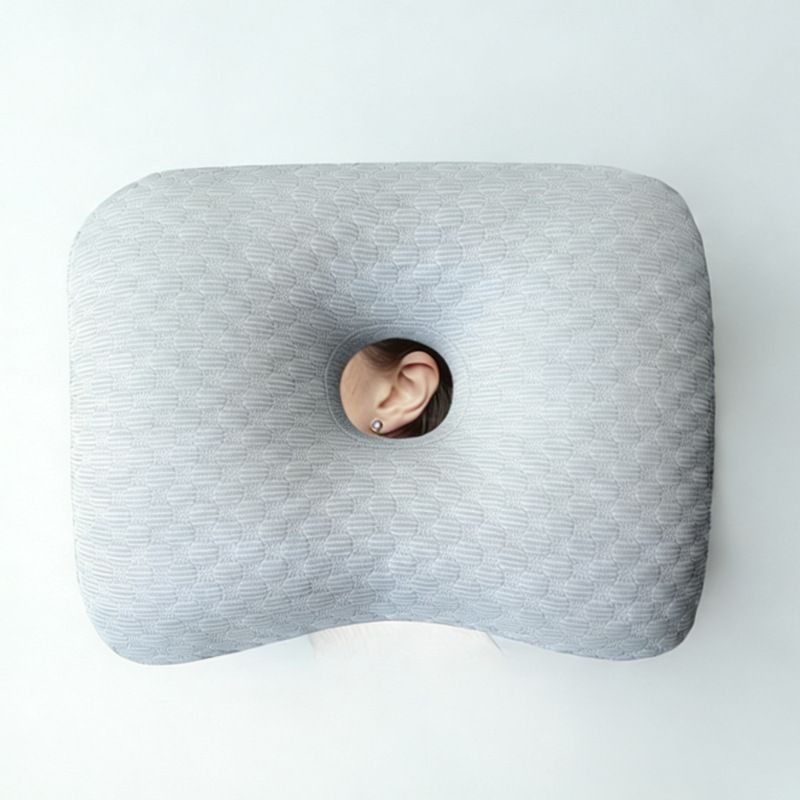 Grey Breathable Ear Hole Pillow for Side Sleepers — Cooling Ice Dot Fabric
