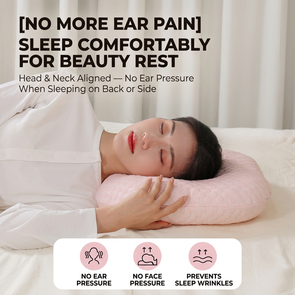 Grey Breathable Ear Hole Pillow for Side Sleepers — Cooling Ice Dot Fabric view 2