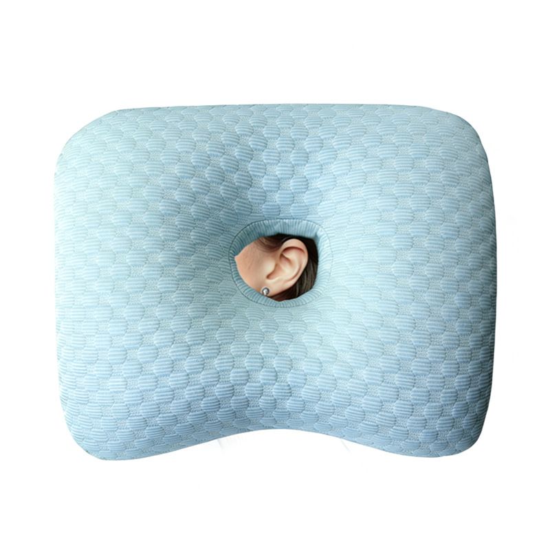 Blue Breathable Ear Hole Pillow for Side Sleepers — Cooling Ice Dot Fabric