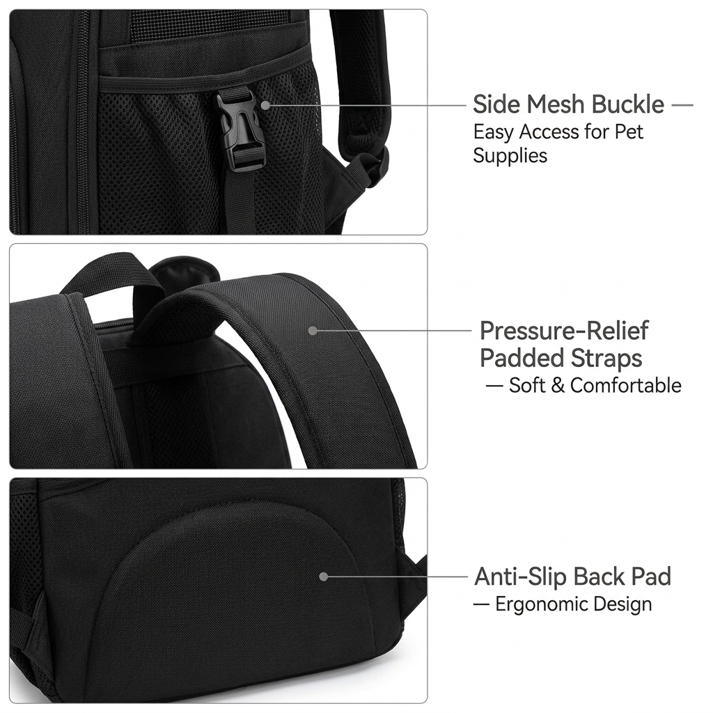 S Size Black Foldable Pet Carrier Backpack for Dogs and Cats - Ventilated view 6
