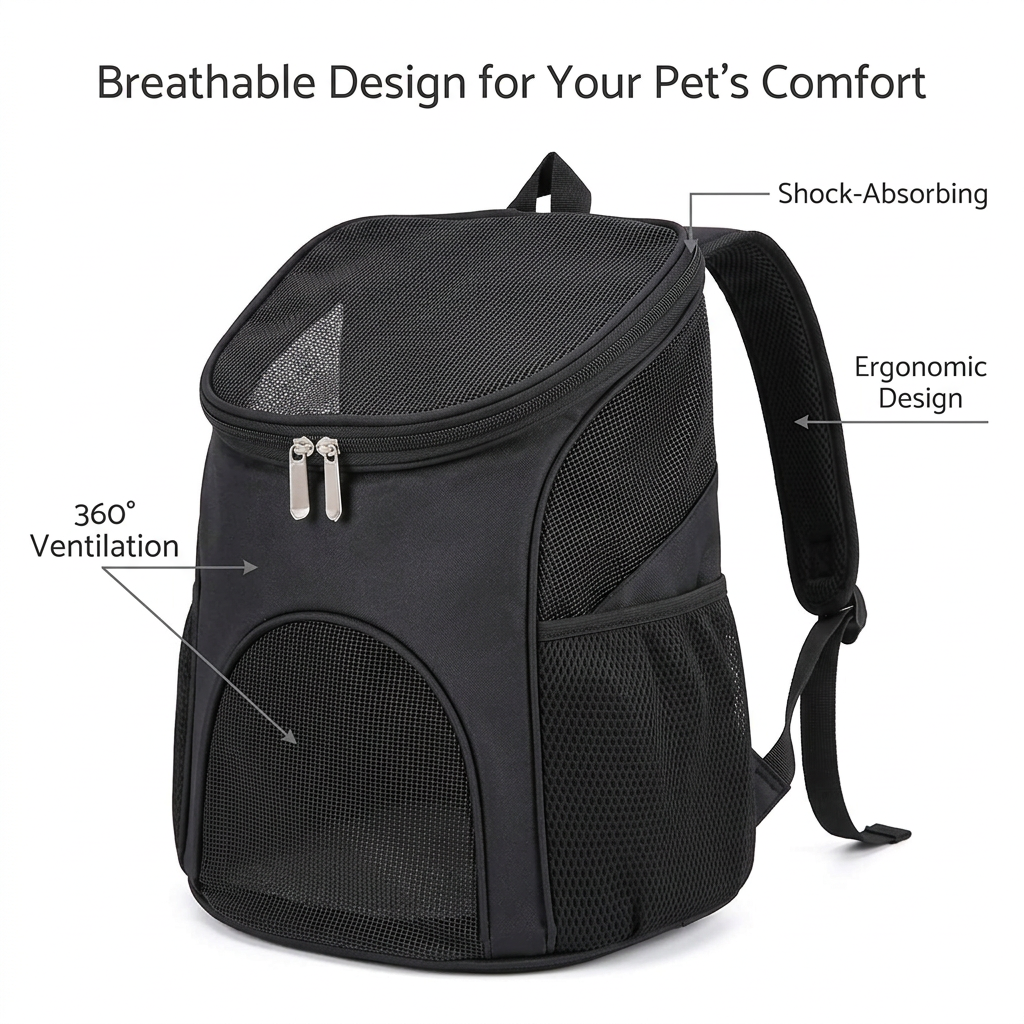 L Size Black & Blue Foldable Pet Carrier Backpack for Dogs and Cats view 5