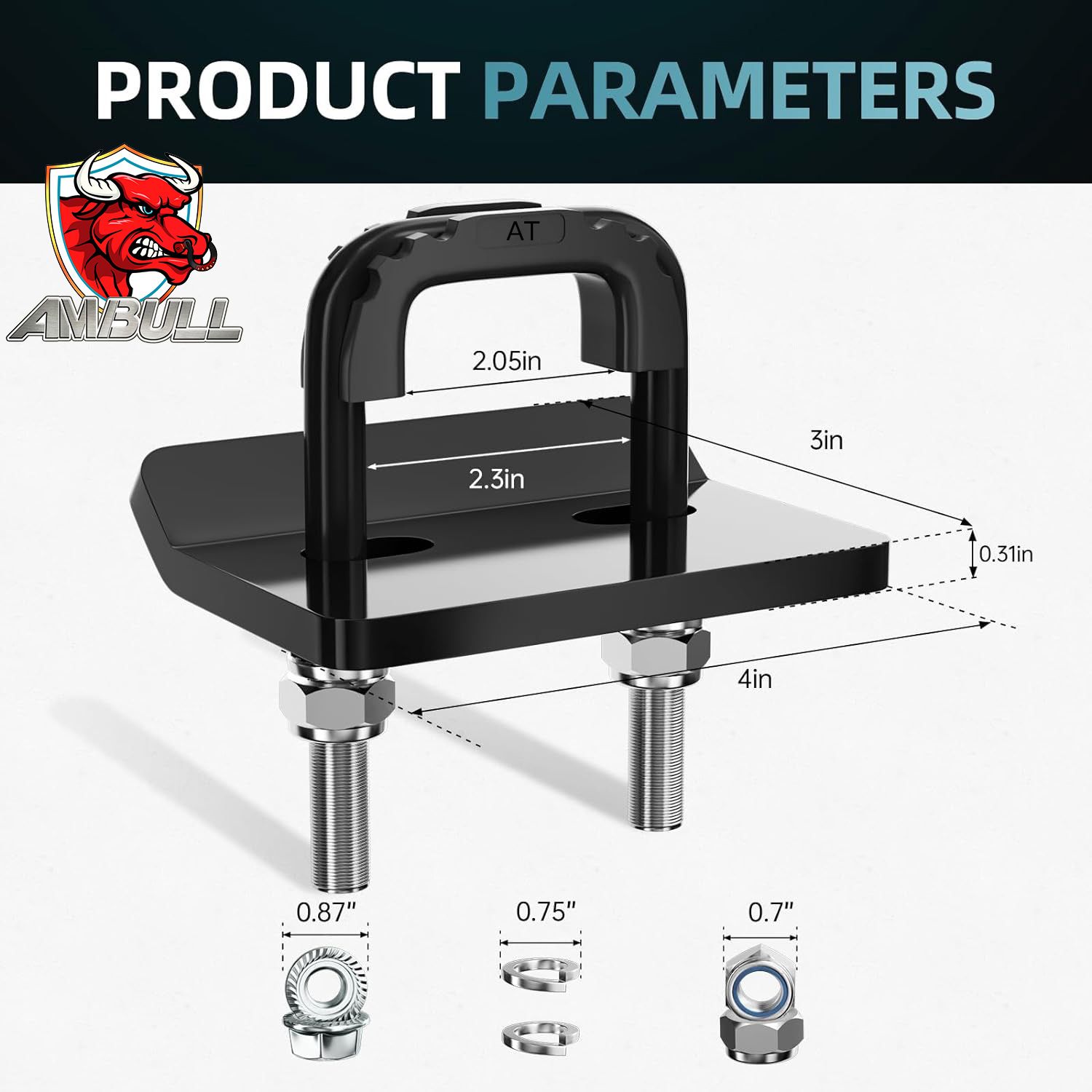 Black Hitch Tightener Anti-Rattle Stabiliser for 2 Inch Trailer Hitch - One view 3