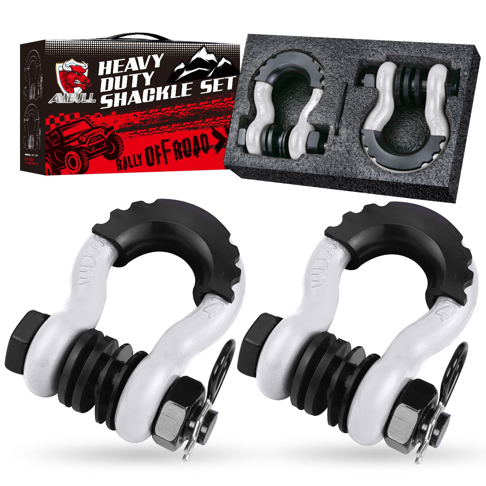 Gift Box Set of White 3/4" D-Ring Tow Shackle (2 Pack) - Carbon Steel Bow