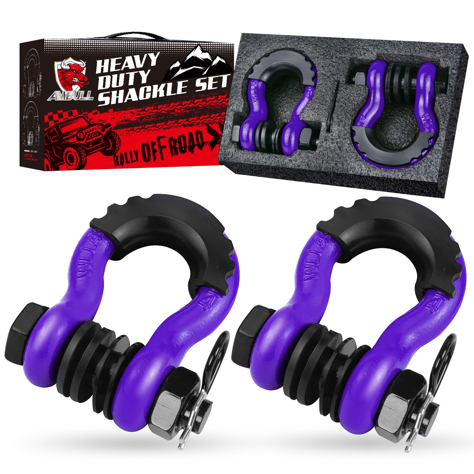 Gift Box Set of Purple 3/4" D-Ring Tow Shackle (2 Pack) - Carbon Steel Bow