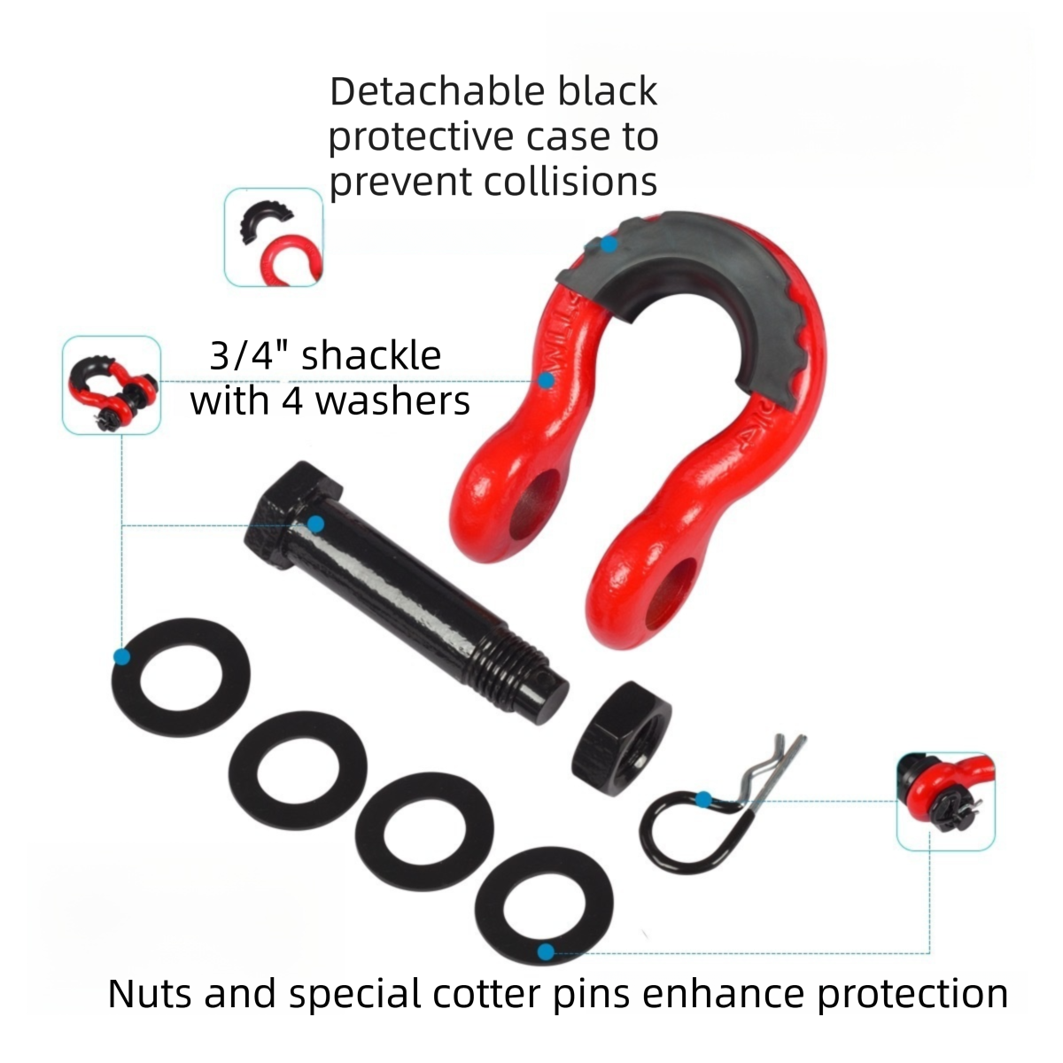 Gift Box Set of Grey 3/4" D-Ring Tow Shackle (2 Pack) - Carbon Steel Bow view 4