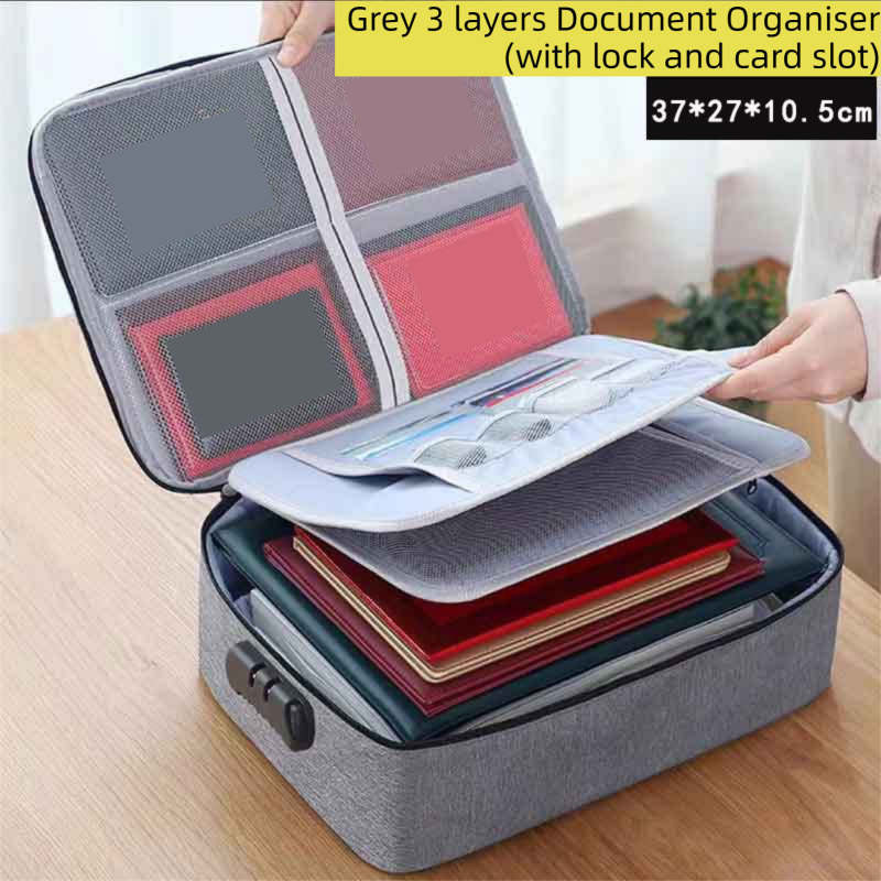 Black 3-Layer Large Capacity Document Organiser Bag with 3-Digit Combination Lock view 6