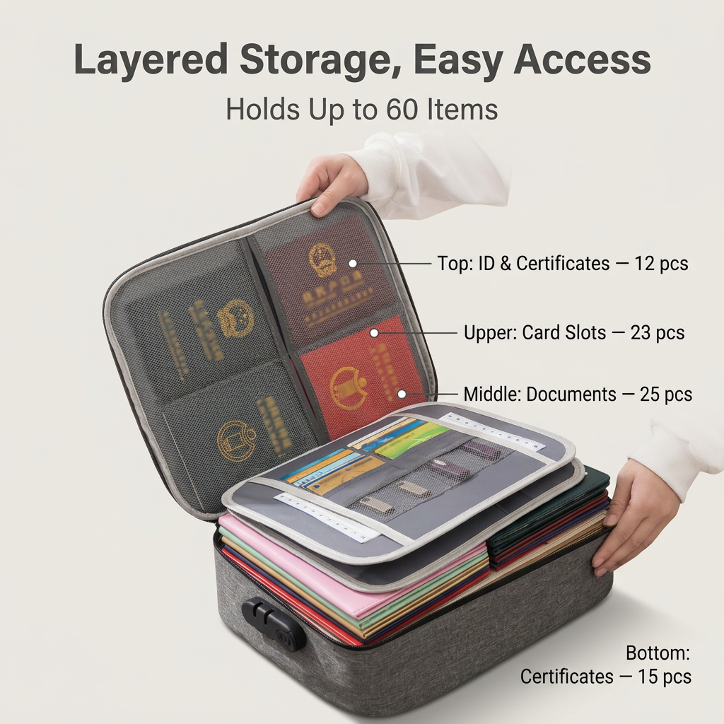 Grey 3-Layer Large Capacity Document Organiser Bag with 3-Digit Combination Lock view 2