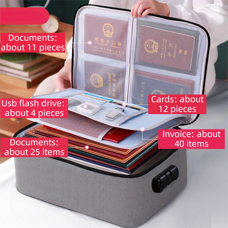 Navy Blue 3-Layer Large Capacity Document Organiser Bag with 3-Digit view 4