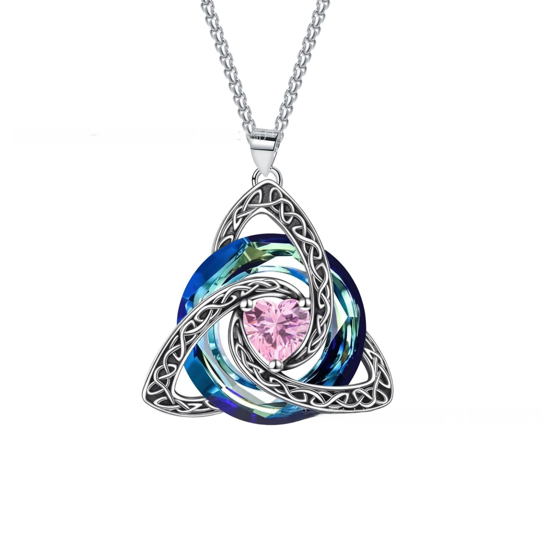 Oct Celtic Knot Heart Shaped Birthstone Necklace for Women - 12 Birth Month