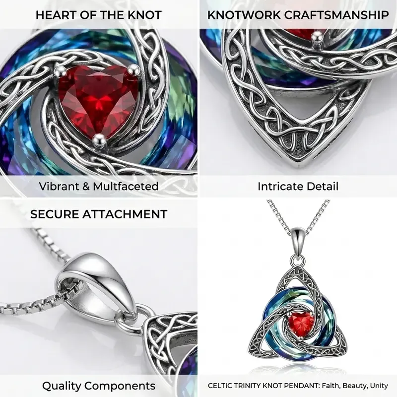 Oct Celtic Knot Heart Shaped Birthstone Necklace for Women - 12 Birth Month view 5