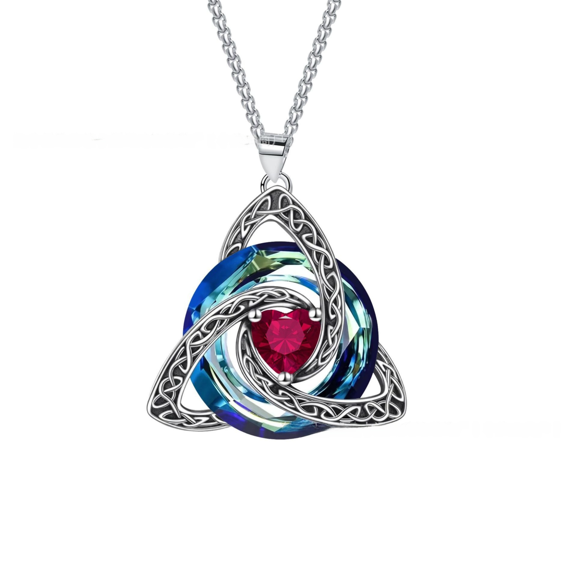 Jul Celtic Knot Heart Shaped Birthstone Necklace for Women - 12 Birth Month