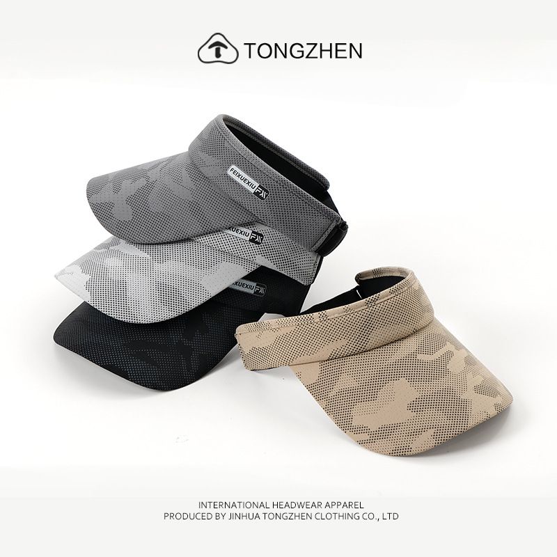 3 Pieces Camo Dark Grey Outdoor Sun Protection Set — Unisex Open Top Visor Hat view 3