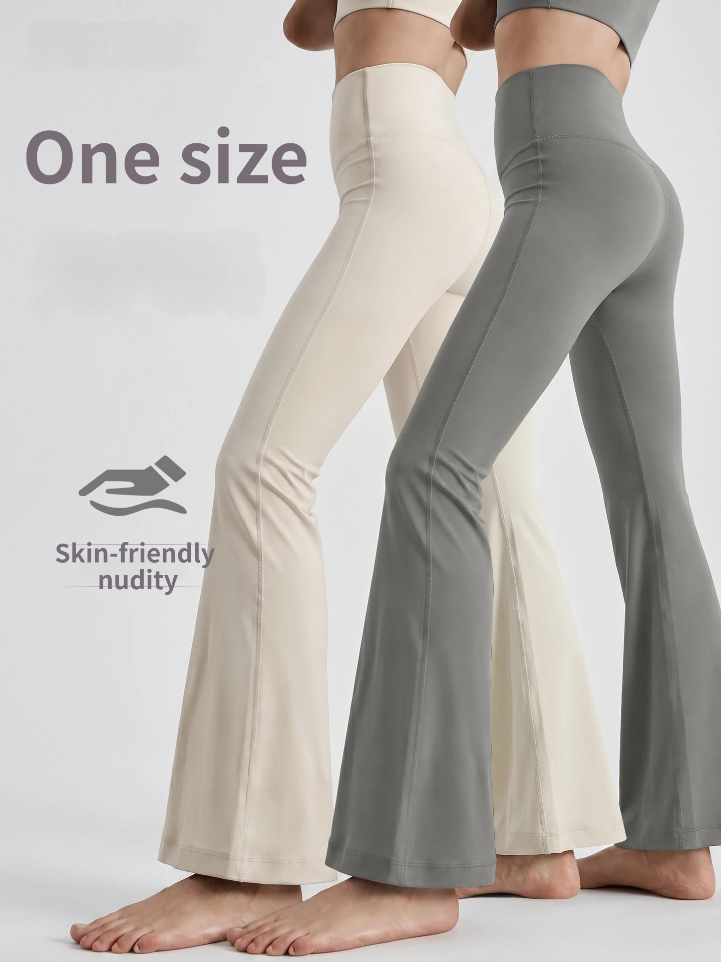 Black Women's One Size Flare Yoga Pants without Front Seam - High Waist Peach view 4