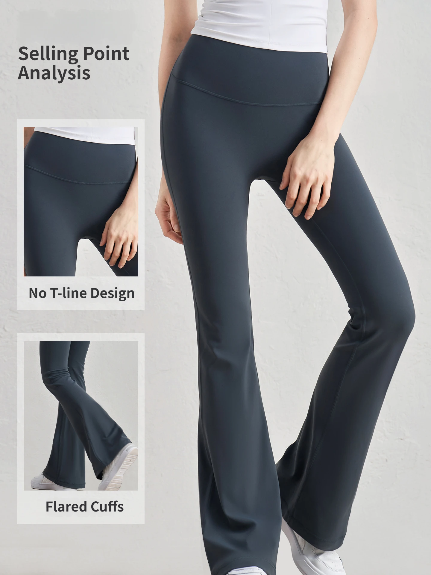 Navy Blue Women's One Size Flare Yoga Pants without Front Seam - High Waist view 5