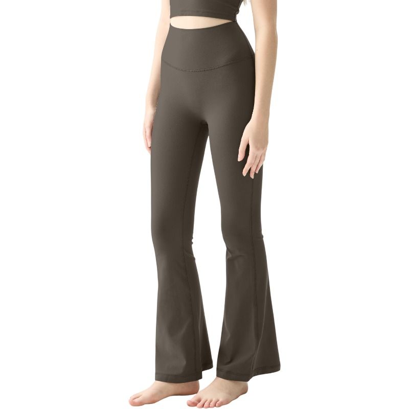 Khaki Brown Women's One Size Flare Yoga Pants without Front Seam - High Waist — image 1
