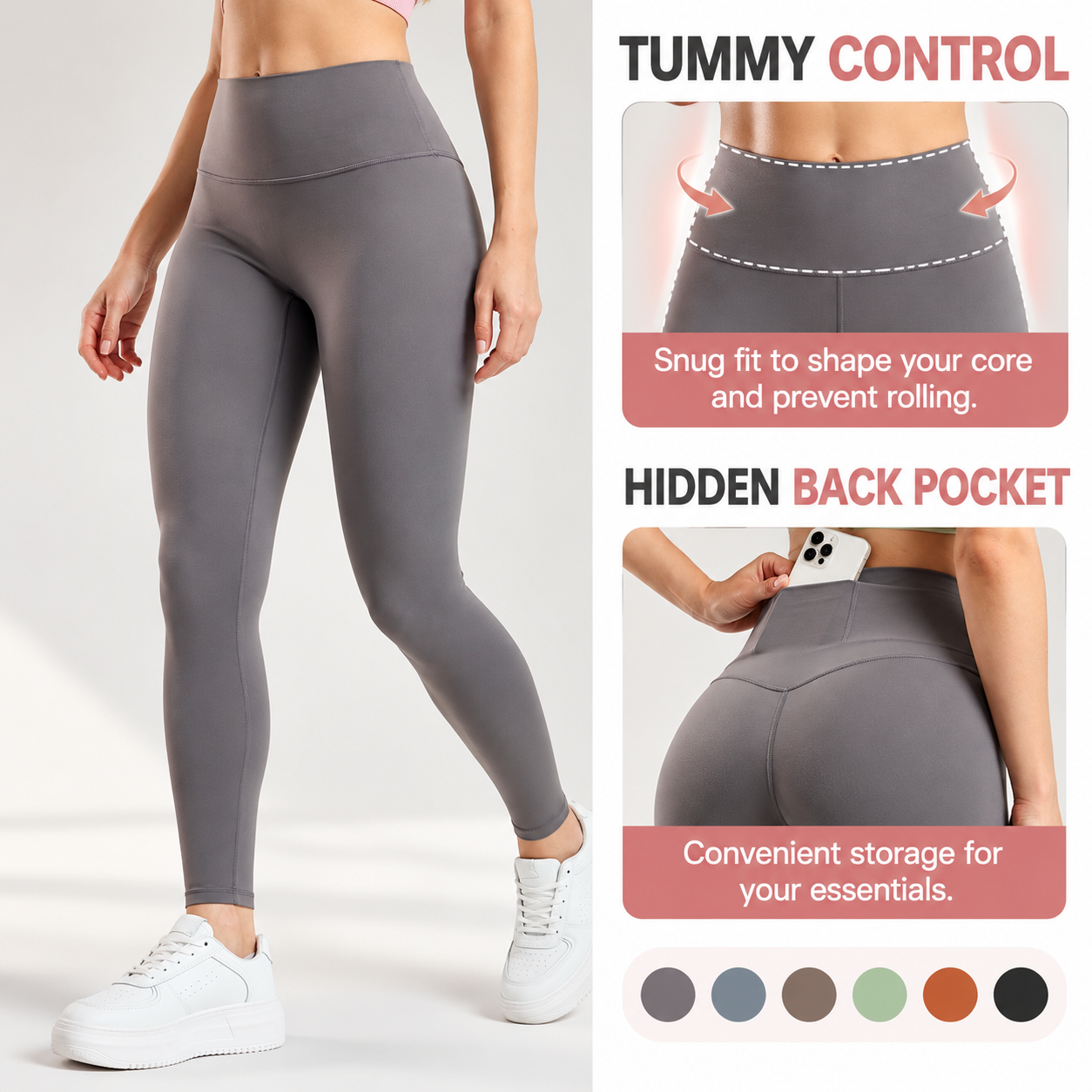Tea Brown High Waist Yoga Leggings for Women S Size - Seamless Peach Lift Gym view 3