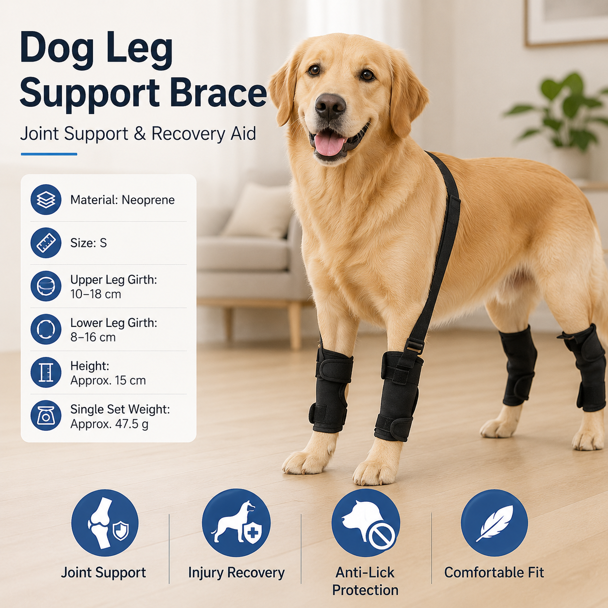 S Size Adjustable Dog Knee Brace set - Include front and hind legs Soft view 2