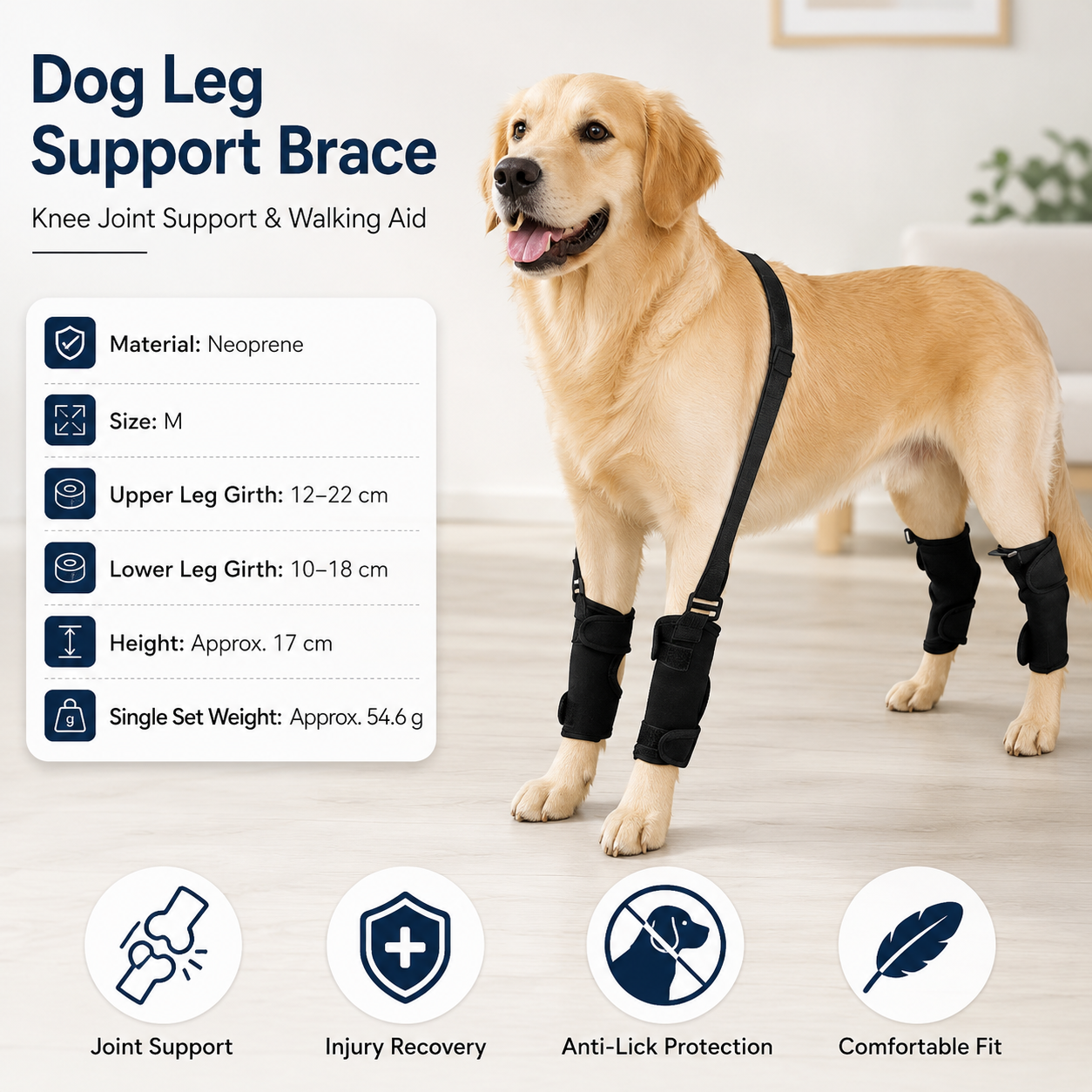 M Size Adjustable Dog Knee Brace set - Include front and hind legs Soft view 3