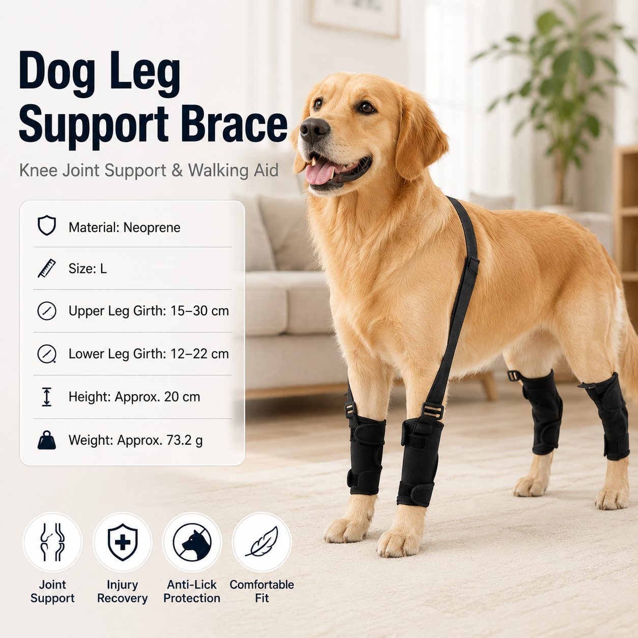 L Size Adjustable Dog Knee Brace set - Include front and hind legs Soft view 2