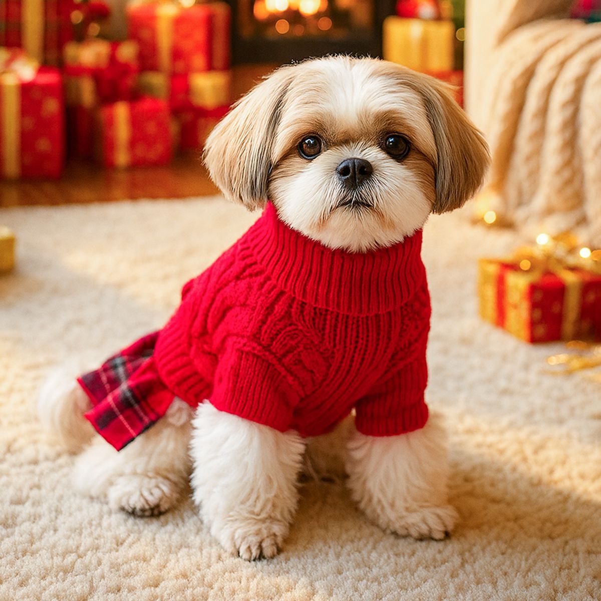 Red M Size Reindeer antler design bow-knot Christmas Pet Knitted Dress view 3
