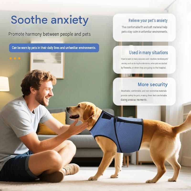 Blue S Size Dog Anxiety Relief Set - Breathable Mesh Calming Vest and Noise view 9