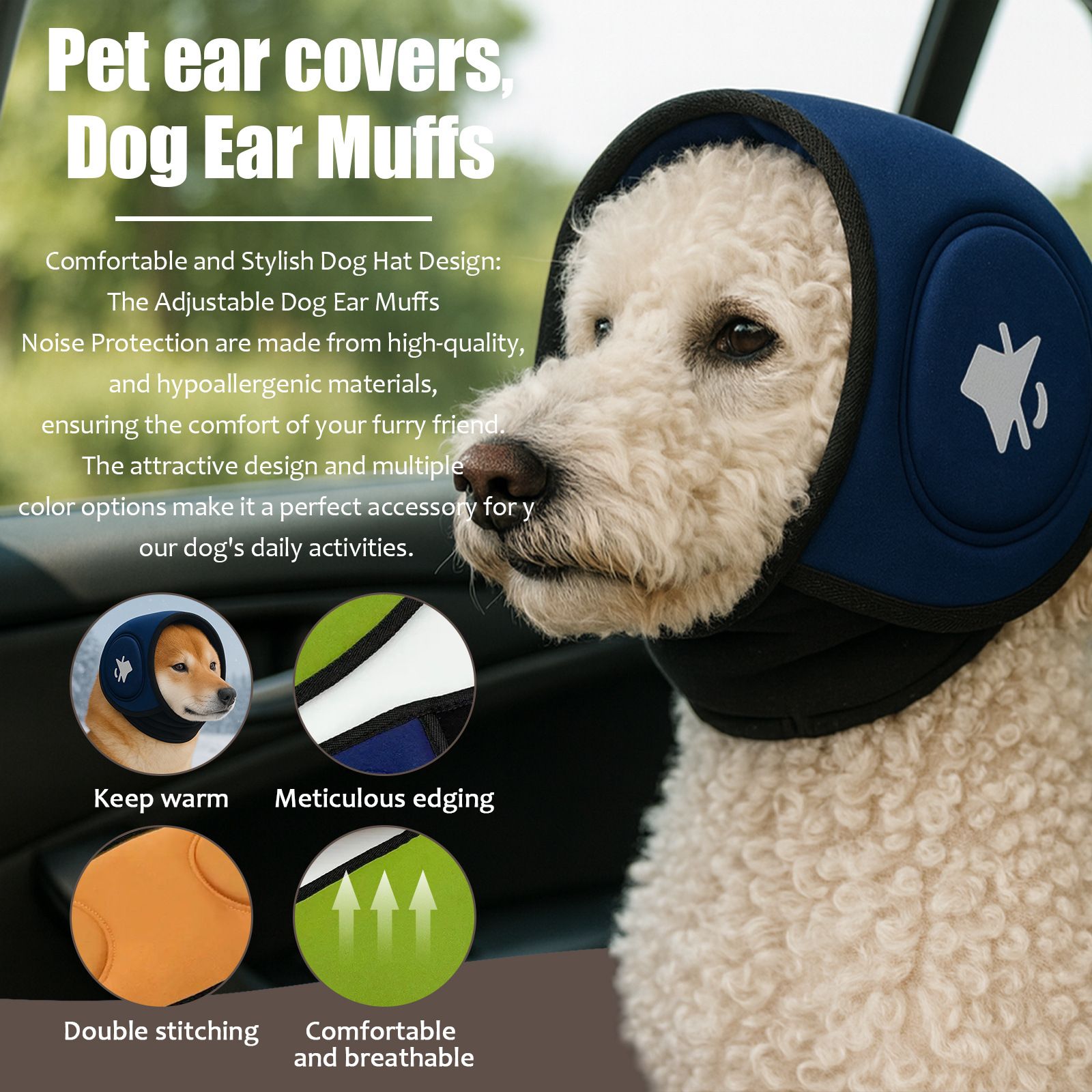 Blue M Size Dog Anxiety Relief Set - Breathable Mesh Calming Vest and Noise view 2