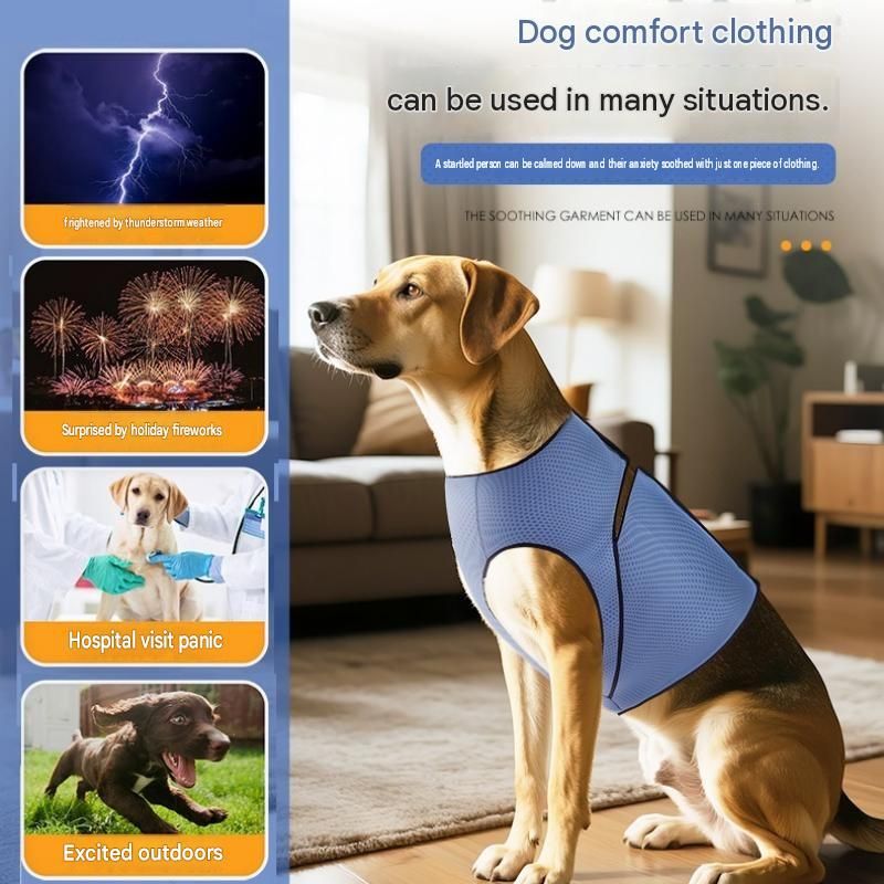 Blue M Size Dog Anxiety Relief Set - Breathable Mesh Calming Vest and Noise view 10