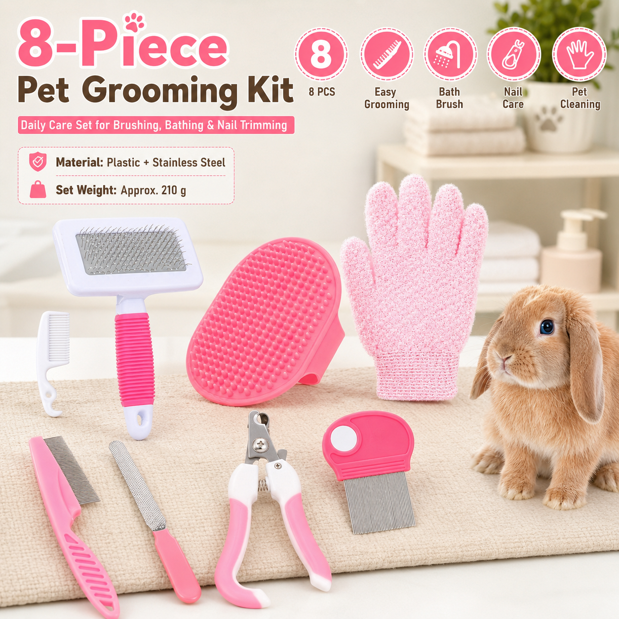 Pink 8-Piece Pet Grooming Kit - Nail Clippers view 2