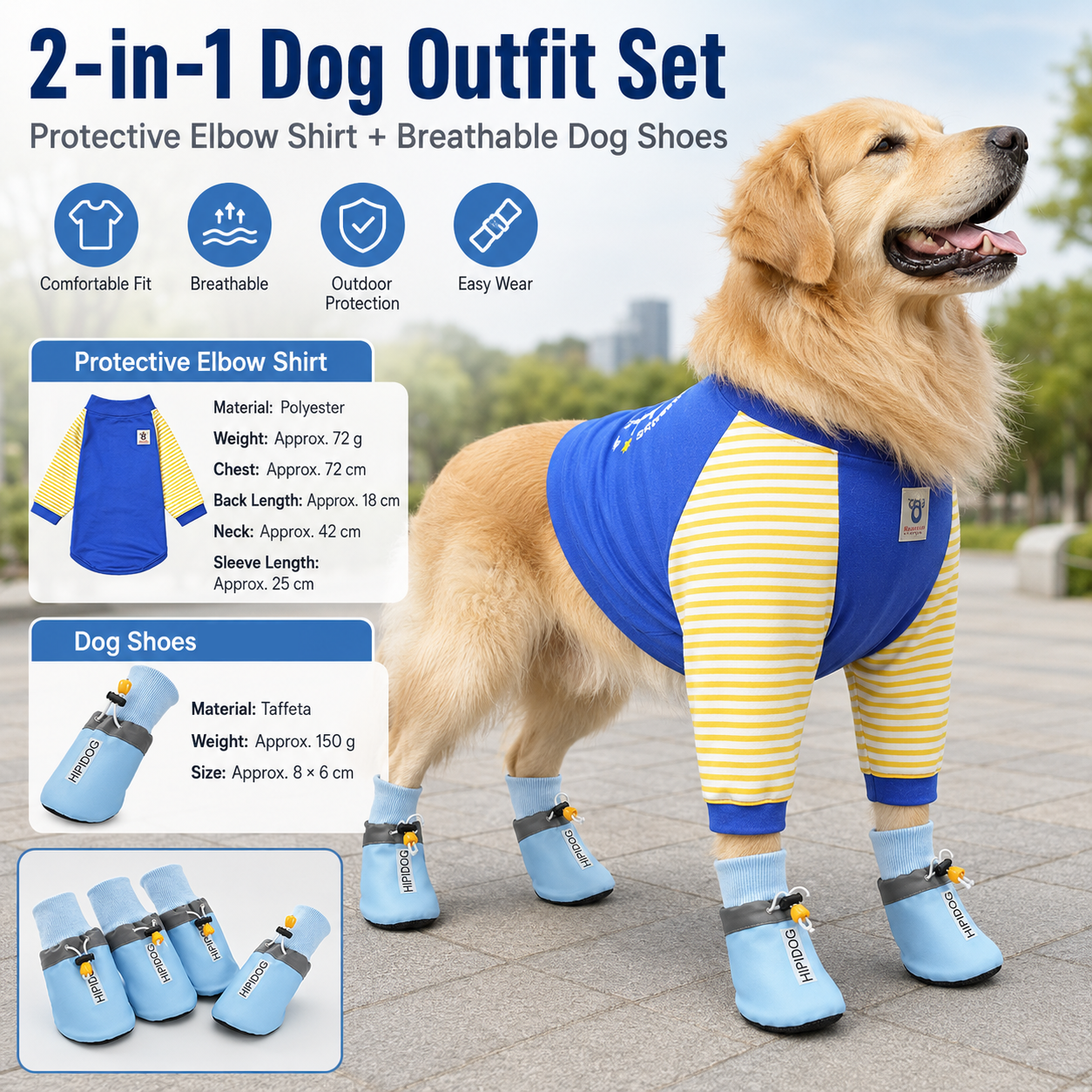 Blue 3XL Size Dog Protective Care Set - Polyester Elbow Sleeve view 2