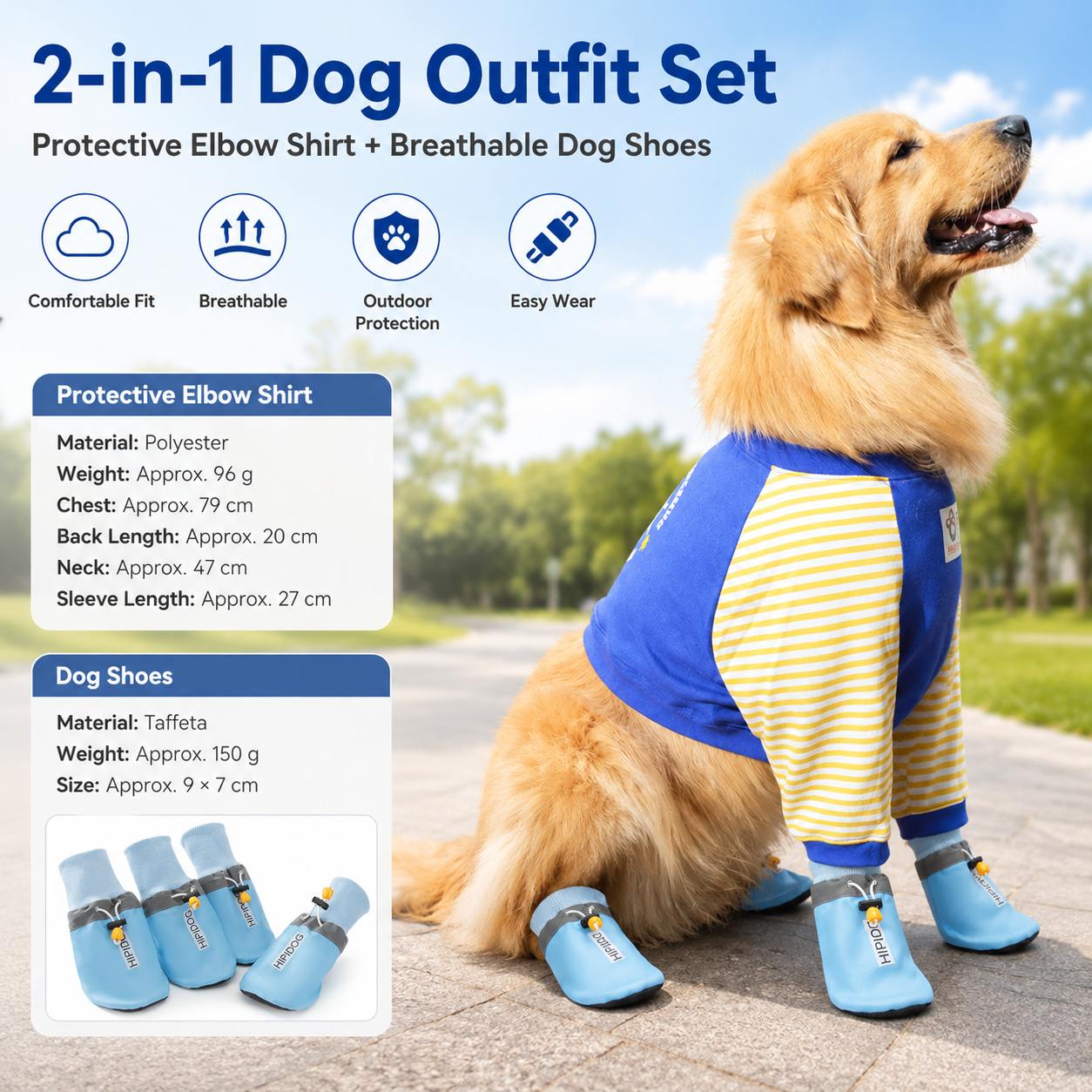 Blue 4XL Size Dog Protective Care Set - Polyester Elbow Sleeve view 2