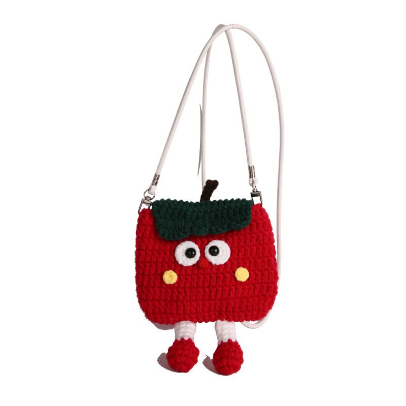 Apples Knitted Crossbody Bag - Handmade Crochet Mini Purse with Adjustable Strap