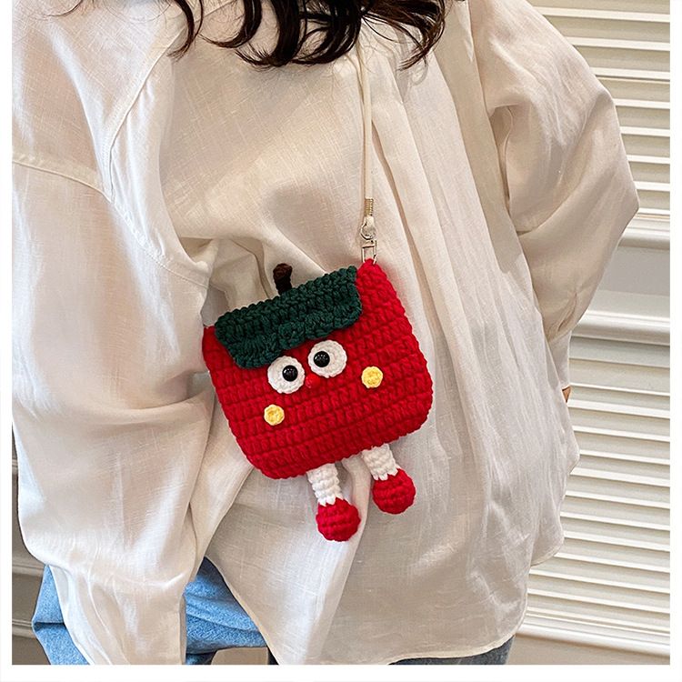 Apples Knitted Crossbody Bag - Handmade Crochet Mini Purse with Adjustable Strap view 2