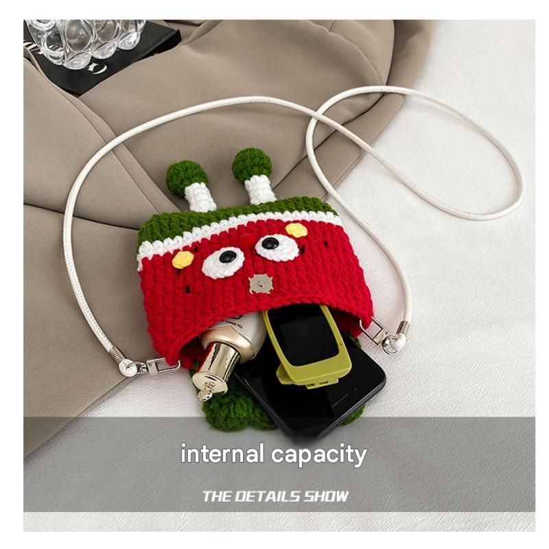 Apples Knitted Crossbody Bag - Handmade Crochet Mini Purse with Adjustable Strap view 3