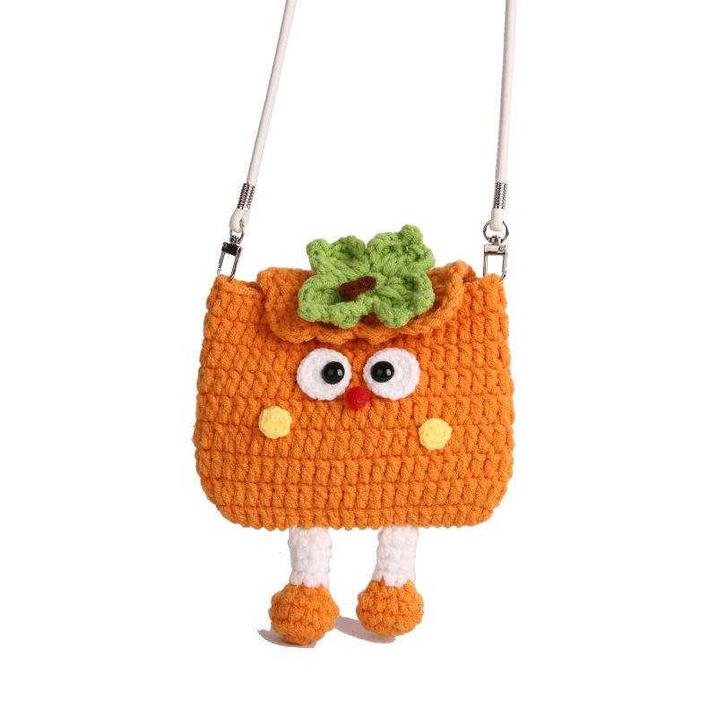 Persimmons Knitted Crossbody Bag - Handmade Crochet Mini Purse with Adjustable