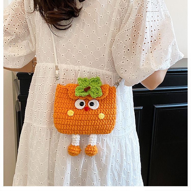 Persimmons Knitted Crossbody Bag - Handmade Crochet Mini Purse with Adjustable view 2