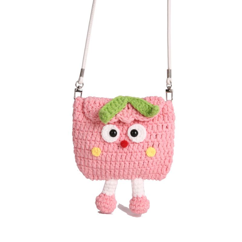 Peaches Knitted Crossbody Bag - Handmade Crochet Mini Purse with Adjustable Strap