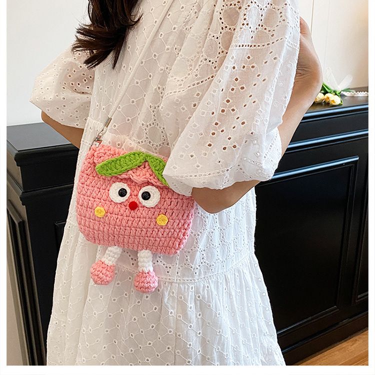 Peaches Knitted Crossbody Bag - Handmade Crochet Mini Purse with Adjustable Strap view 2