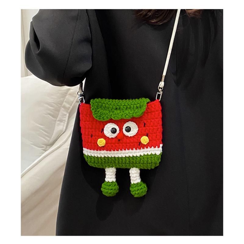 Watermelon Knitted Crossbody Bag - Handmade Crochet Mini Purse with Adjustable view 2