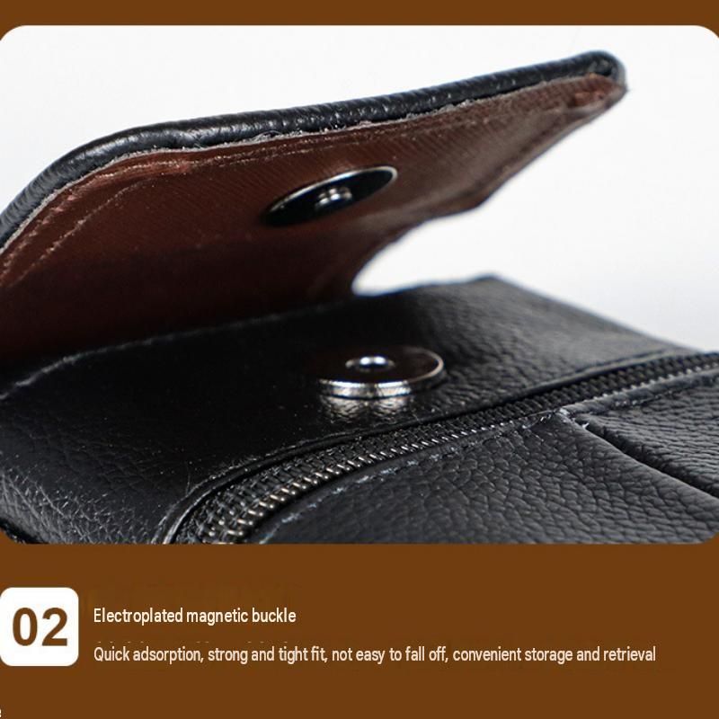 Black Leather Belt Phone Pouch - Multi-Pocket Waist Bag with Shoulder Strap view 7