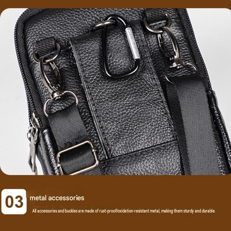 Yellow Leather Belt Phone Pouch - Multi-Pocket Waist Bag with Shoulder Strap view 8