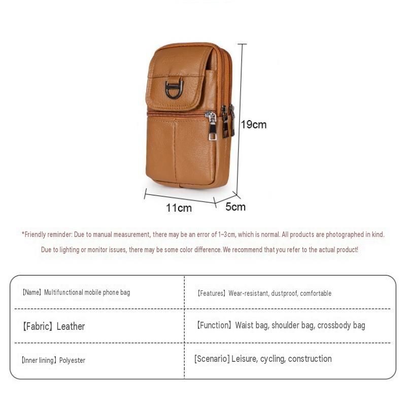 Beige Leather Belt Phone Pouch - Multi-Pocket Waist Bag with Shoulder Strap view 5