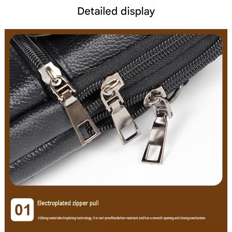 Dark brown Leather Belt Phone Pouch - Multi-Pocket Waist Bag with Shoulder Strap view 6