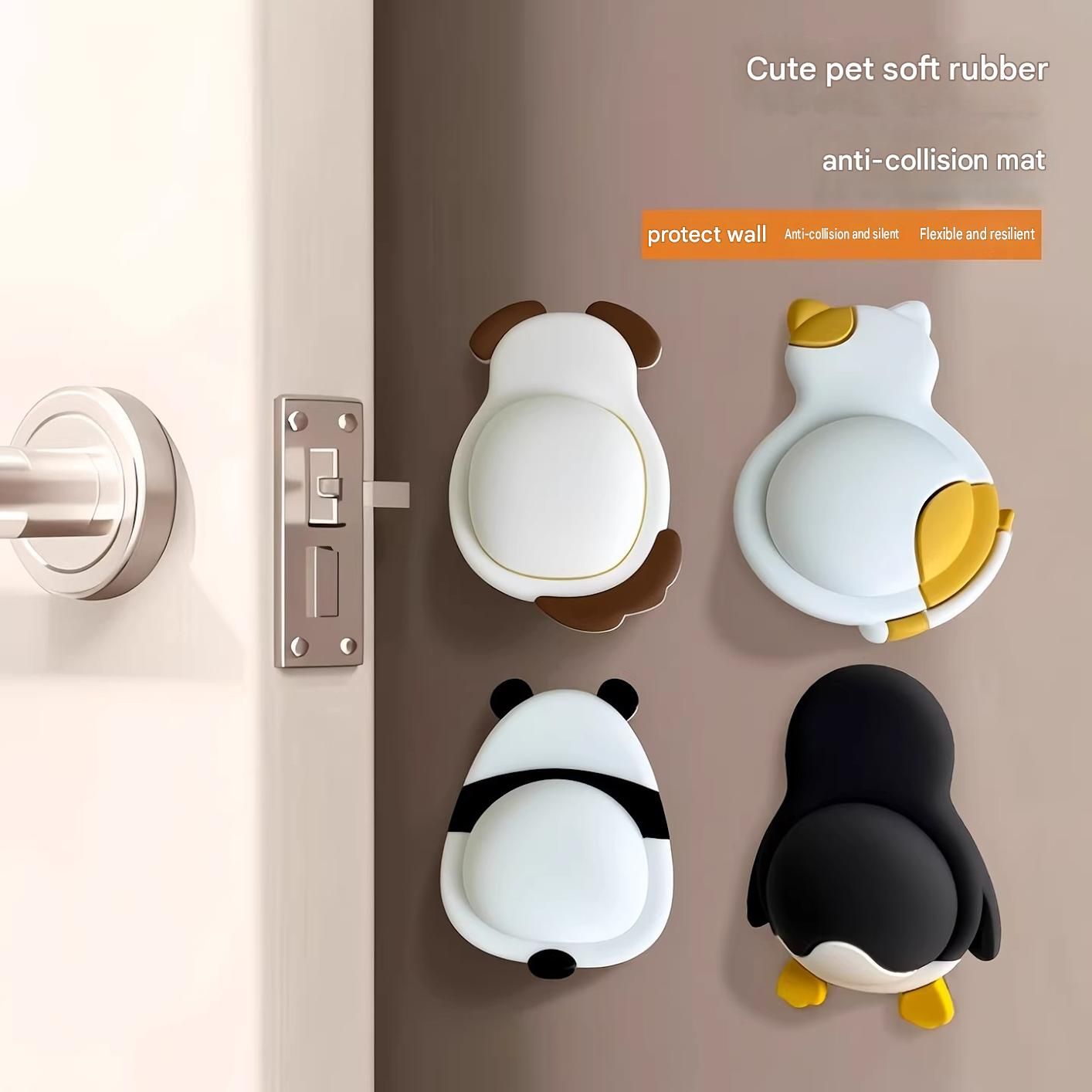 4pcs Cute Animal Soft Rubber Door Handle Bumper Pad - 14mm Thick Self Adhesive view 2