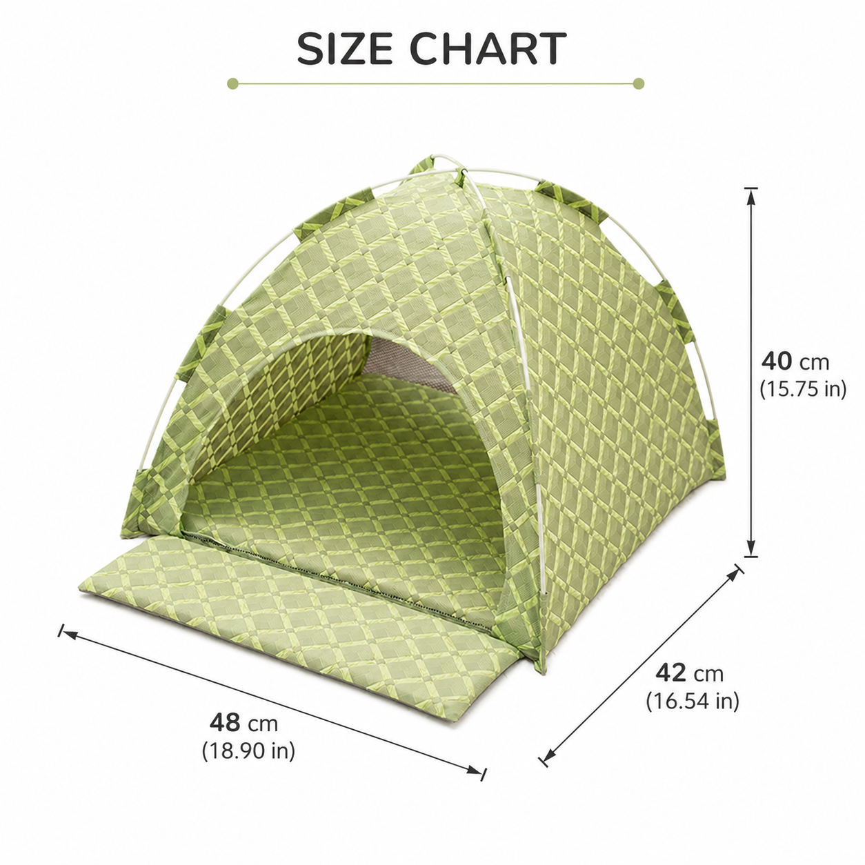 Green 48x42x40cm Summer Pet Cooling Tent Bed - Semi Enclosed Cat Dog House view 2