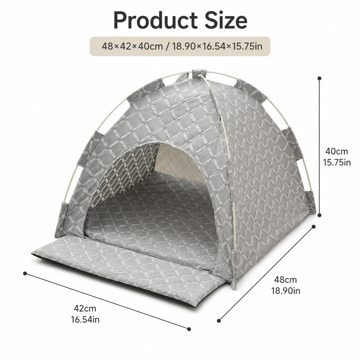 Grey 48x42x40cm Summer Pet Cooling Tent Bed - Semi Enclosed Cat Dog House with view 2