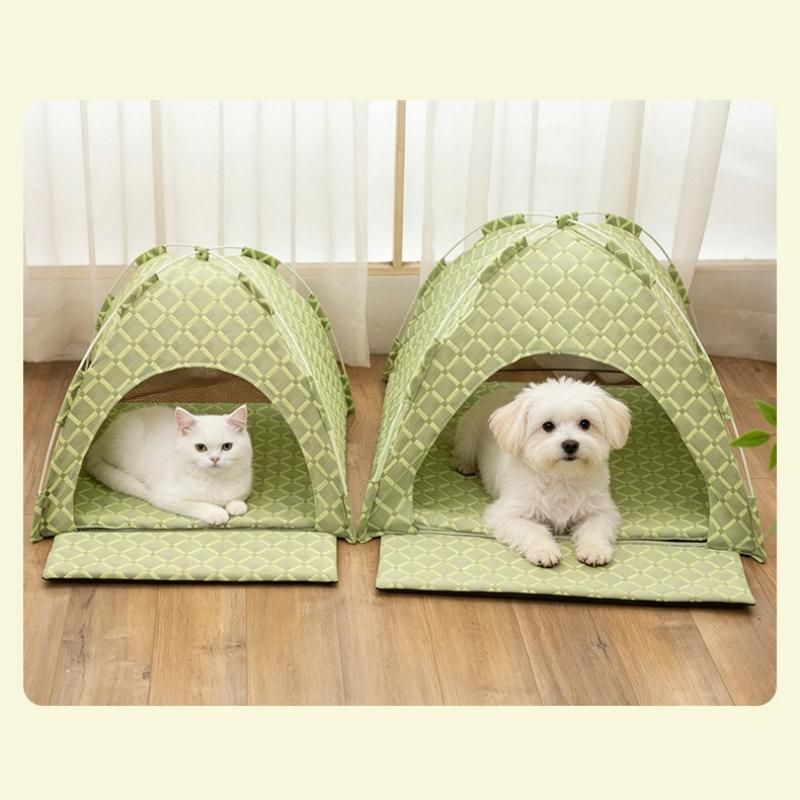 Grey 48x42x40cm Summer Pet Cooling Tent Bed - Semi Enclosed Cat Dog House with view 9
