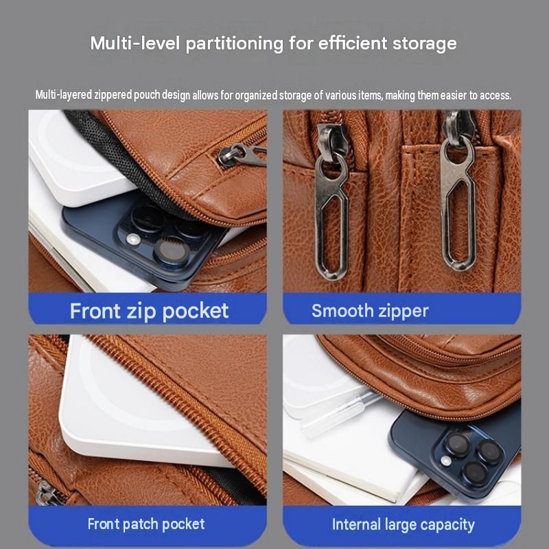Light brown Men's PU Leather Chest Bag - Water Resistant Crossbody Sling Bag view 8
