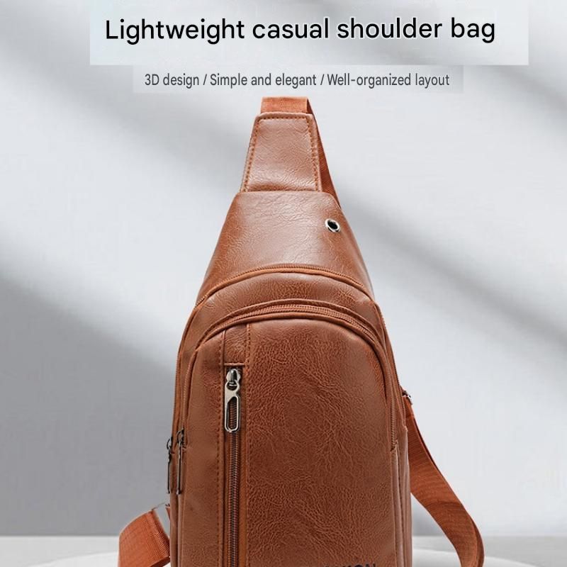 Office Commuter Business Set-Light brown Men's PU Leather Chest Bag and Green view 2