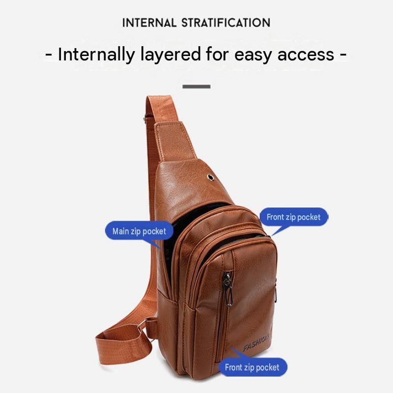 Office Commuter Business Set-Light brown Men's PU Leather Chest Bag and Green view 6