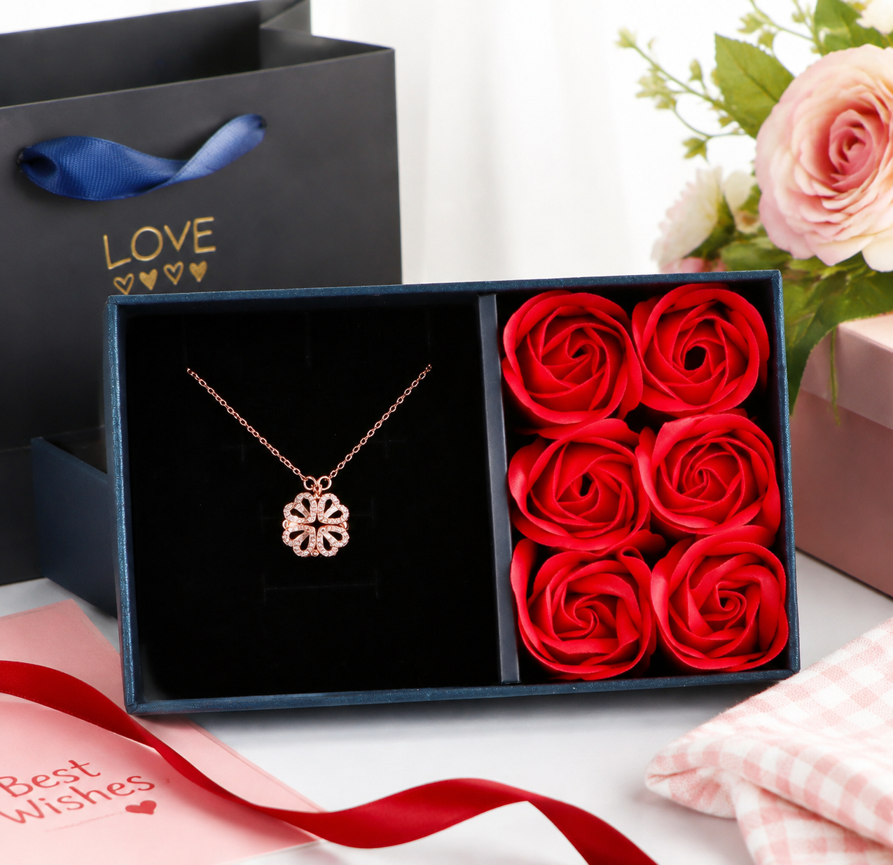 Rose golden Four Leaf Clover Necklace - Plated Copper with Zirconia view 5